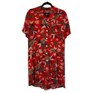 Polo Ralph Lauren Red Pineapple Print Button Front Romper Size 14 Preppy Coastal